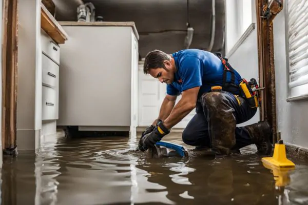 a man repairing water damage from basement