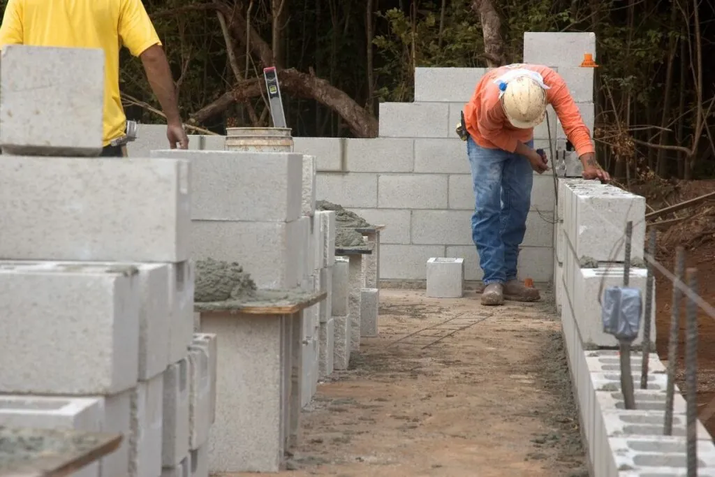 two masonry contractors working