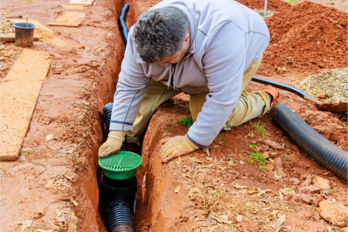 laying underground drainage pipe system for outflow of rain a storm water