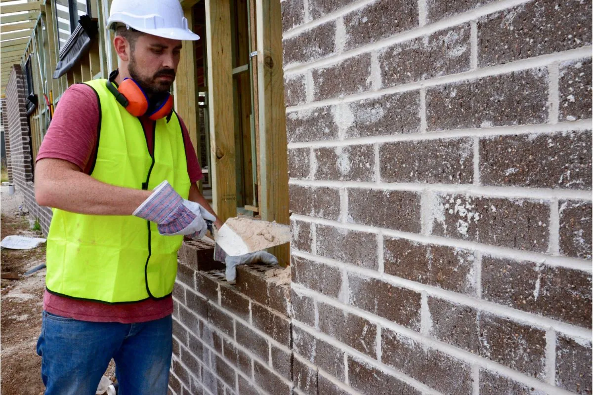 construction worker working laying bricks